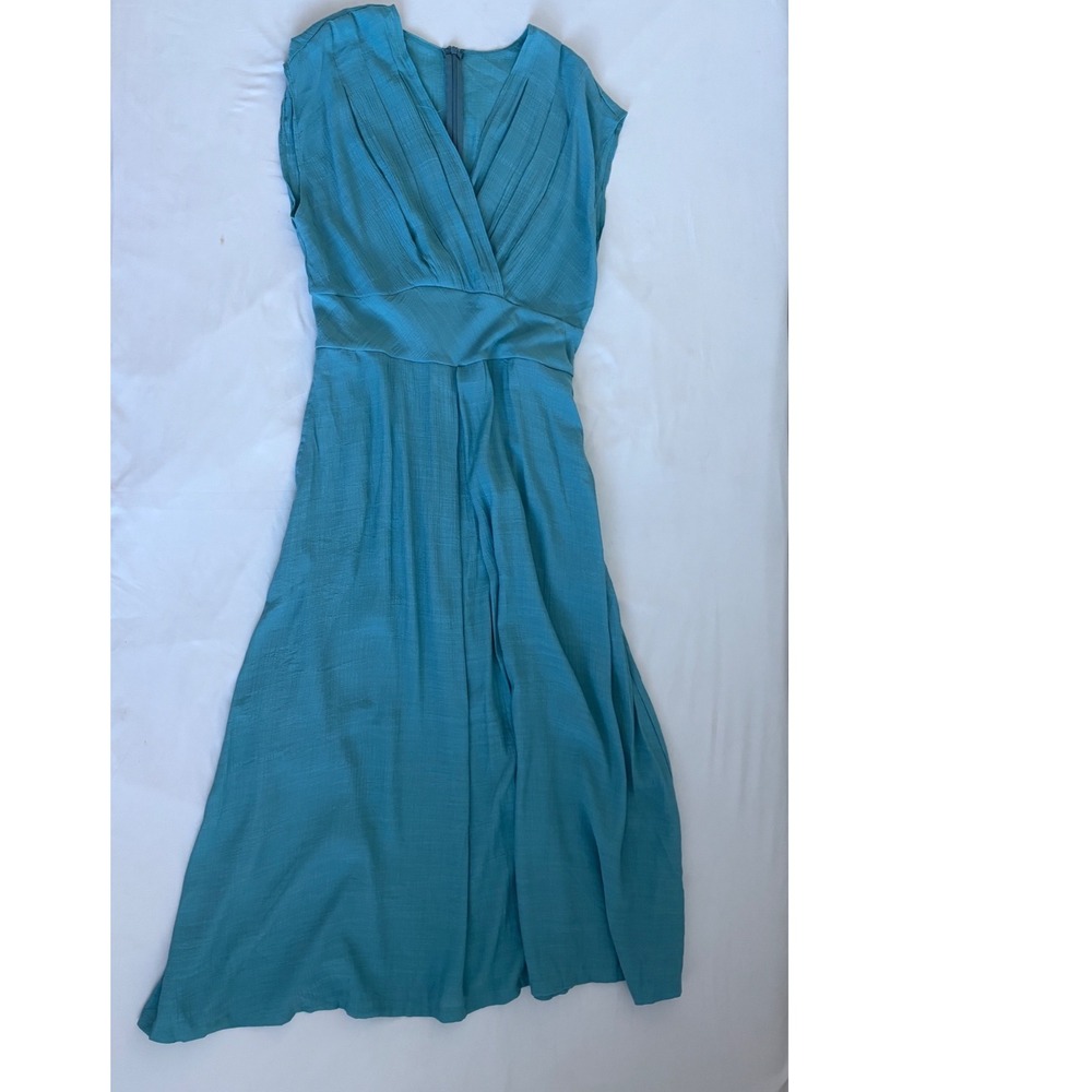 Halara Teal Blue Textured Surplice V-Neck Sleeveless Midi Dress Large